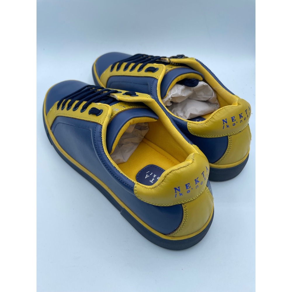 Nekta Genesis Mens Size 12 Navy Blue Yellow Leather Low Top Sneakers Shoes - Picture 3 of 8